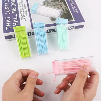 

50Pcs Two-head Portable Teeth Cleaning Tools Random Color Eco-friendly Disposable Floss Sticks Travel Accessories