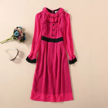 

European and American women's dress 2020 summer new styles Flared sleeve long sleeve lotus collar dot print Fashionable dress