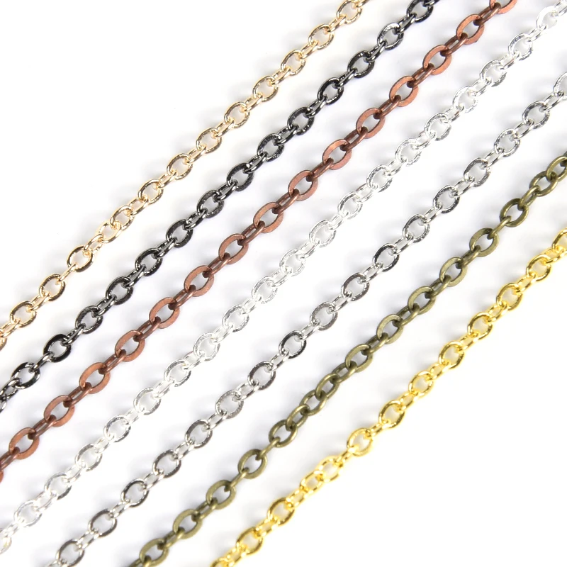 

5Meter 1.5 2.0 2.5mm Flat Oval Curb Link Chains For Jewelry Making DIY Supplies Necklace Bracelet Cross Chain Findings