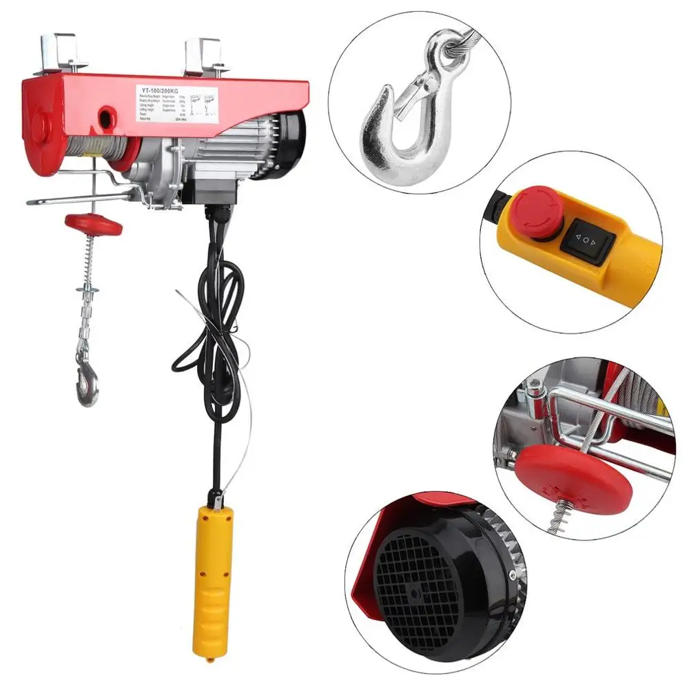 

100/200kg Electric Wire Hoist Remote Control Overhead Lift Garage Auto Shop Lifting Tool Heavy Duty Crane Equipment EU Plug