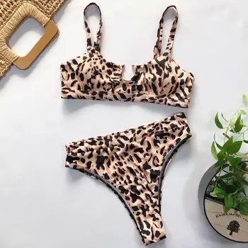 

Women 2020 Sexy Snake Leopard Print Swimsuit Micro High Waist Bikini Set T3LD