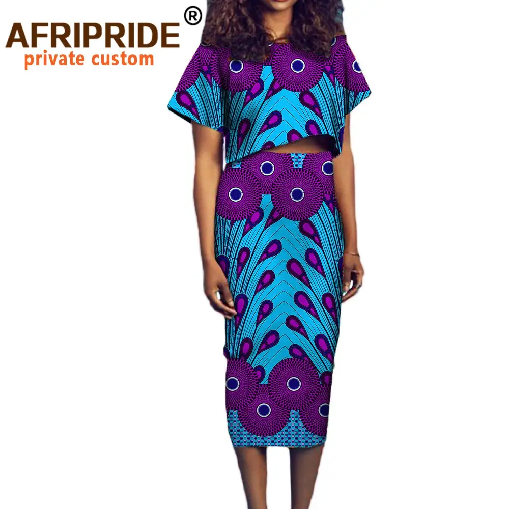 

African 2 Piece Set for Women Dashiki Tops and Ankara Skirts Print Outfits Casual Party Wear Casual Pure Cotton Wax A722625