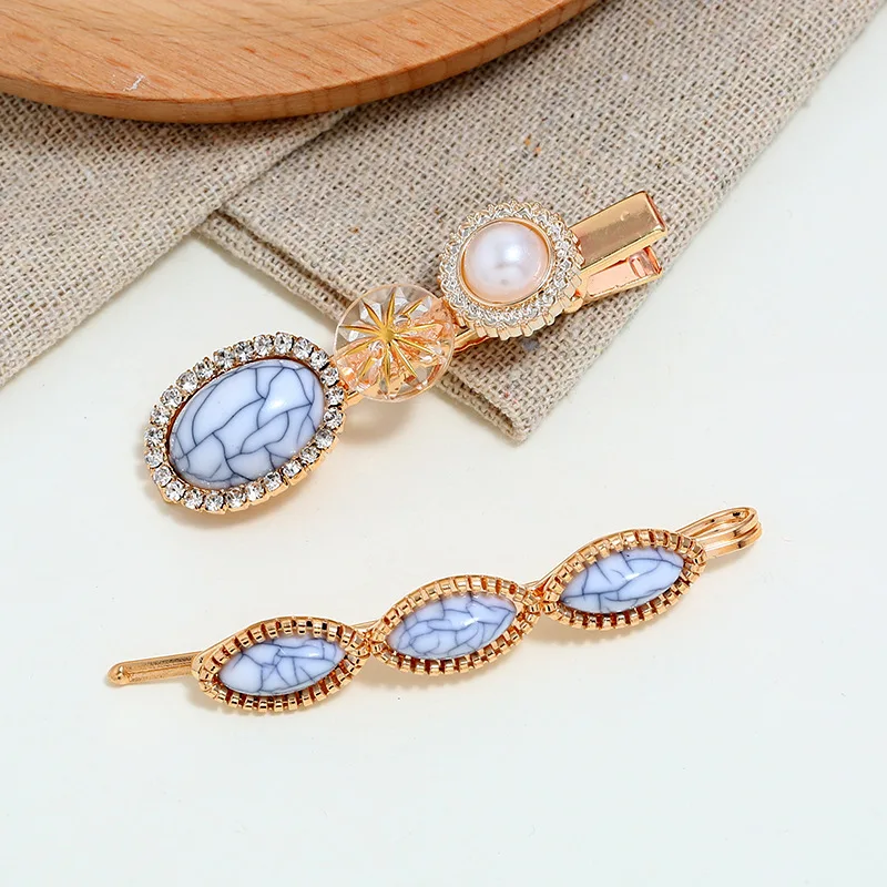 

Korean-style Cool New Style Turquoise Side Clip Retro Palace Style Diamond Set Pieces of Hair Accessories Women's Head Clip Long
