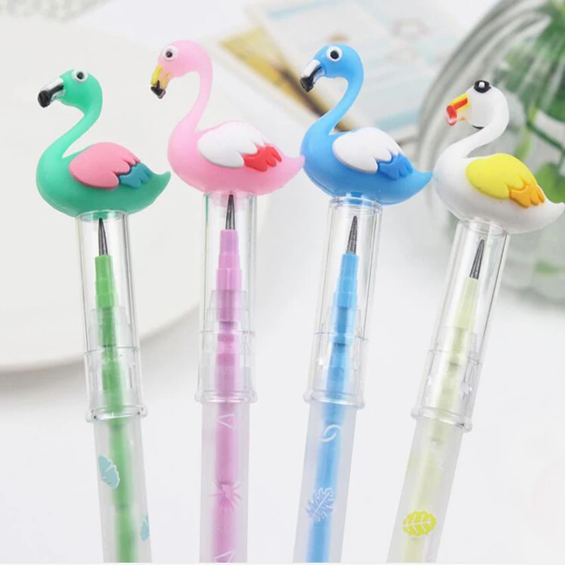 

Kawaii colorful flamingo replace mechanical pencil Cartoon soft rubber swan bullet No knife cutting pencil Child gift