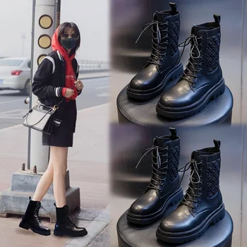 

Martine Boot Female Autumn Winter Style Vintage Middle Tube Short Boots Female Casual Socks Leather Women's Shoes Women Boots