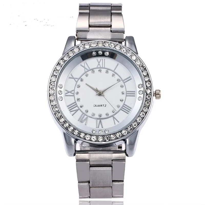 

2020 watch brand luxury casual ladies round full diamond stainless steel watch pointer analog quartz movement watch ladies watch