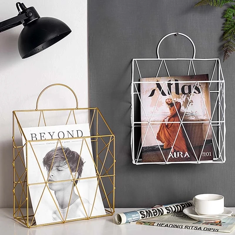 Iron Storage Rack Shelf Desktop Book Magazine Organizer Stand Management Holder Cosmetic Storage Basket