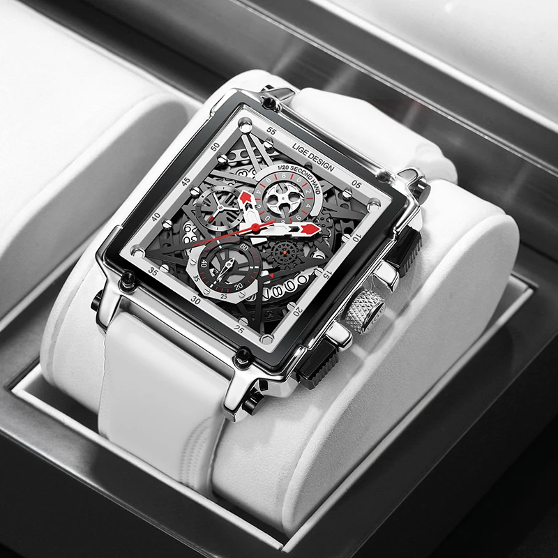 2021 New Men Watch LIGE Top Brand Luxury Waterproof Quartz Square Wristwatche For Men Date Sport Hollow Clock Male Zegarek Meski 
