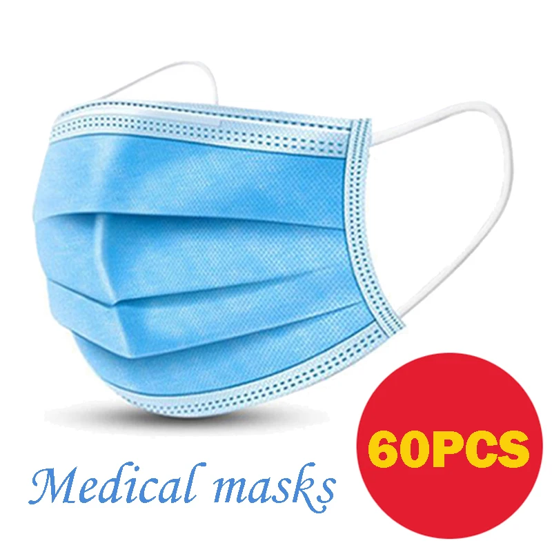 

Doctors Disposable 3-layer Face Mask Medical Surgical Mask Face Shield Mask Mouth Masks Anti Fog Dust Mask 60PCS CE In Stock