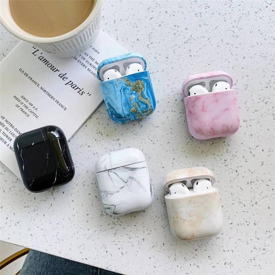 Чехол для наушников с мраморным узором для Apple Airpods 1 жесткий чехол из поликарбоната защитный чехол для AirPods 2 защитный чехол