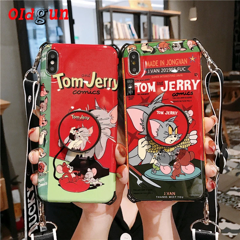 

2019 Promotion Hot Cat And Mouse With Lanyard Bracket Iphone11 Mobile Phone Case For Iphone 11 Pro Xs Max 8plus Mobile Phone Bag