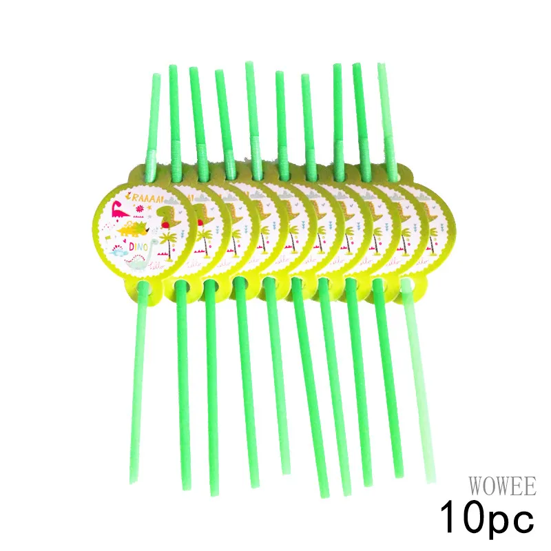 Динозавр вечерние посуда набор Бумага пластины салфетки под чашки скатерть баннер торт фигурки жениха и невесты; счастливый день рождения, мероприятие, вечеринка принадлежности для детей - Цвет: 10pcs straw