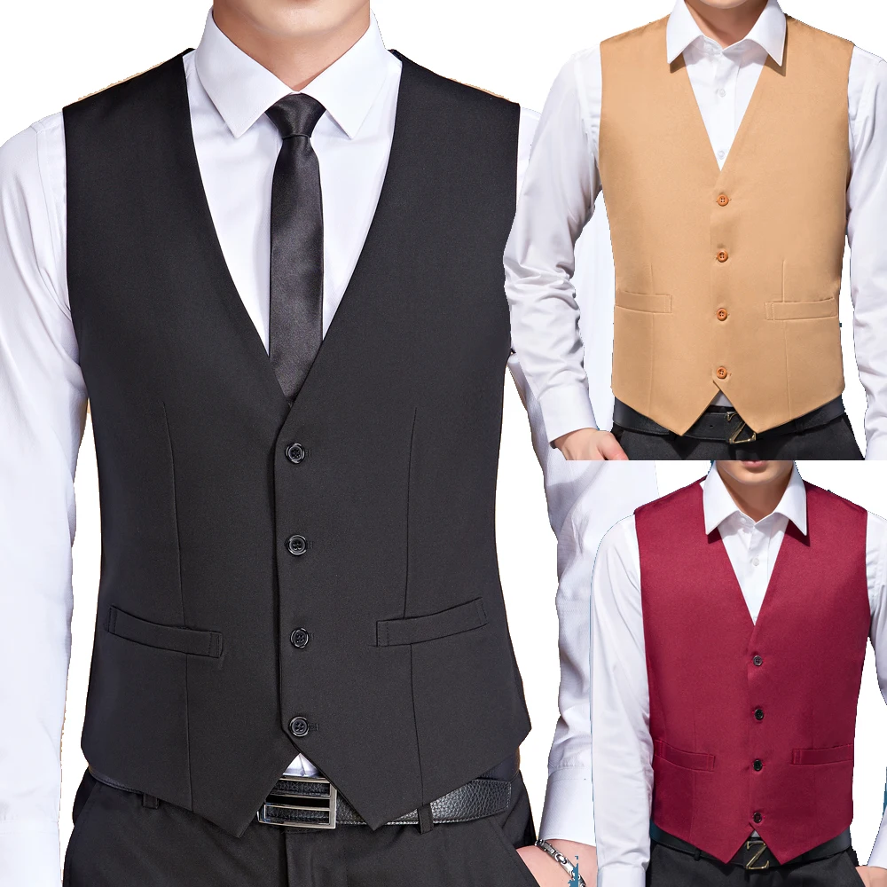 Mens Black colour Wedding Suit Vests For Men Slim Fit Dress Vest Male Formal Tuxedo Waistcoat Business Casual Sleeveless Jacket | Мужская