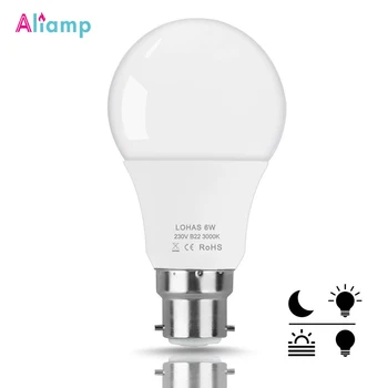 

B22 6W LED Light Sensor Bulb Equivalent 40W Incandescent Auto On Off Dusk Till Dawn 500lm Energy Saving for Garage Tairs Porch