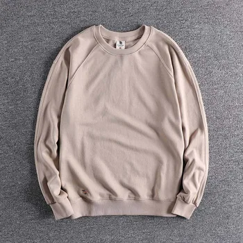 

2020 new arrival high quality Simple color embroidery loose youth long sleeve European and American versatile men's tops clothes
