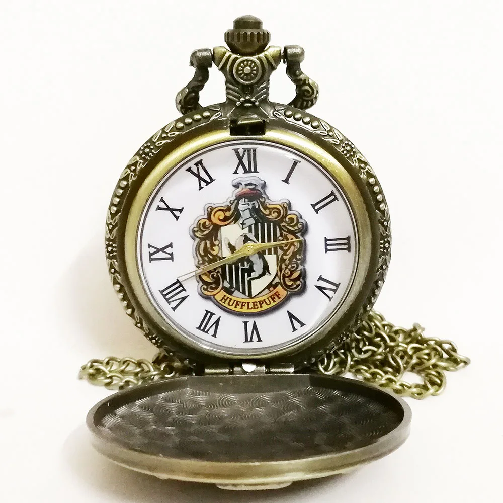 Винтажные Ретро hp Gryffindor школьные кварцевые карманные часы с цветным циферблатом и цветным циферблатом аналоговые в виде кулона Мужские Женские часы с цепочкой Reloj - Цвет: Bronze Badger P905