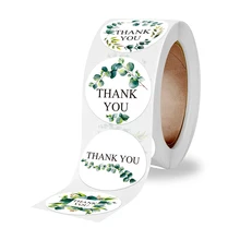 

500 Counts Plants Thank You Stickers Roll Round Gift Packing Decal Sealer Leaves Motif Label for Envelope Present Box