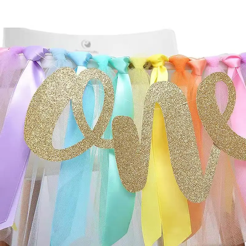 Pastel Rainbow High Chair Banner for First Birthday - pennant, bunting,  pastel rainbow first birthday decor, rainbow banner photo prop