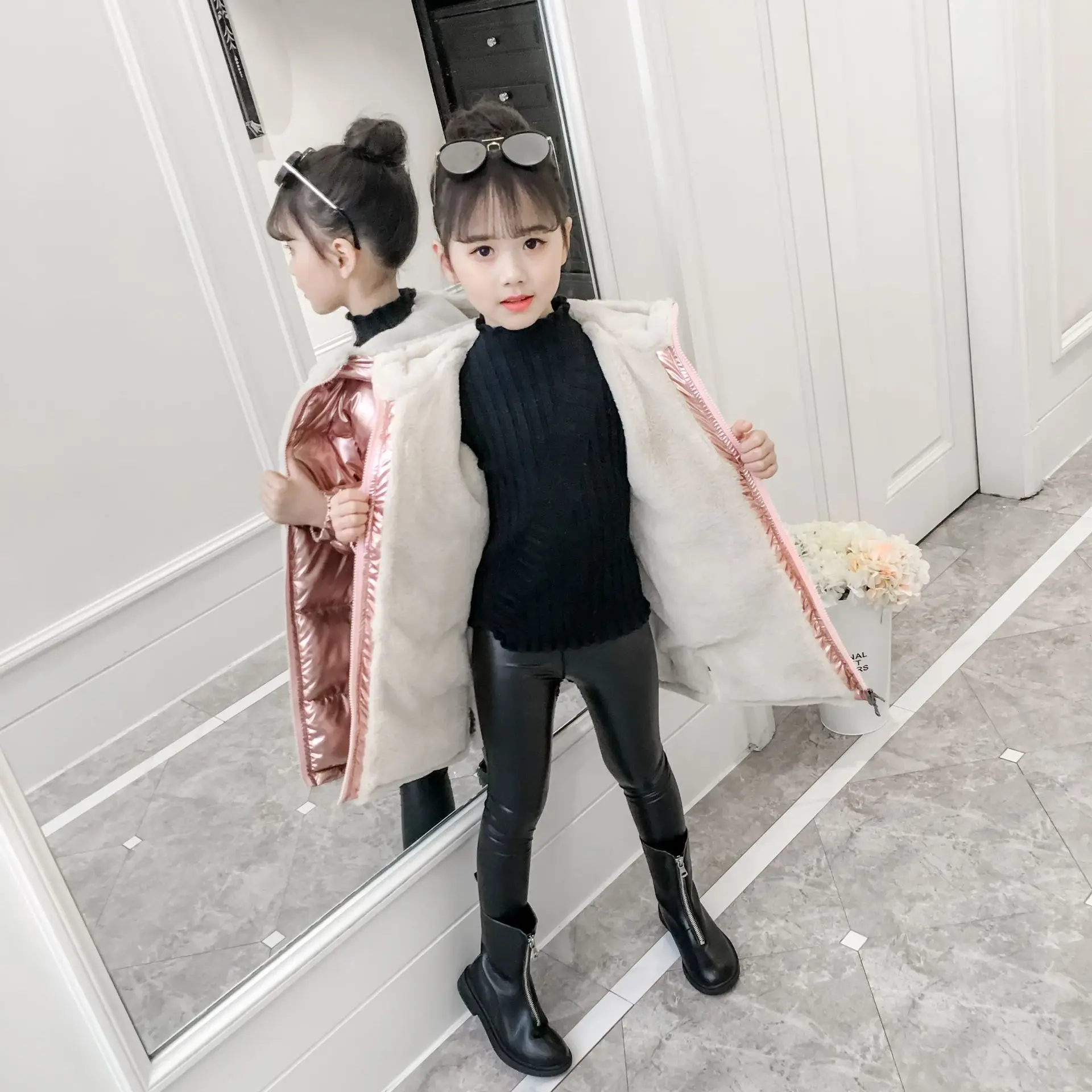 autumn and winter girls coat plus velvet waterproof warm teenage girl Parker coat 2-14 years old baby girl coat