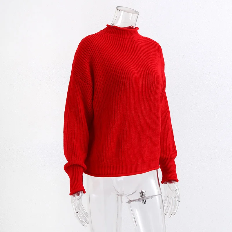 Осенне-зимний вязаный свитер с воротником-хомутом, Женский пуловер,, Одноцветный, негабаритный, корейский стиль, повседневный джемпер, Pull Femme