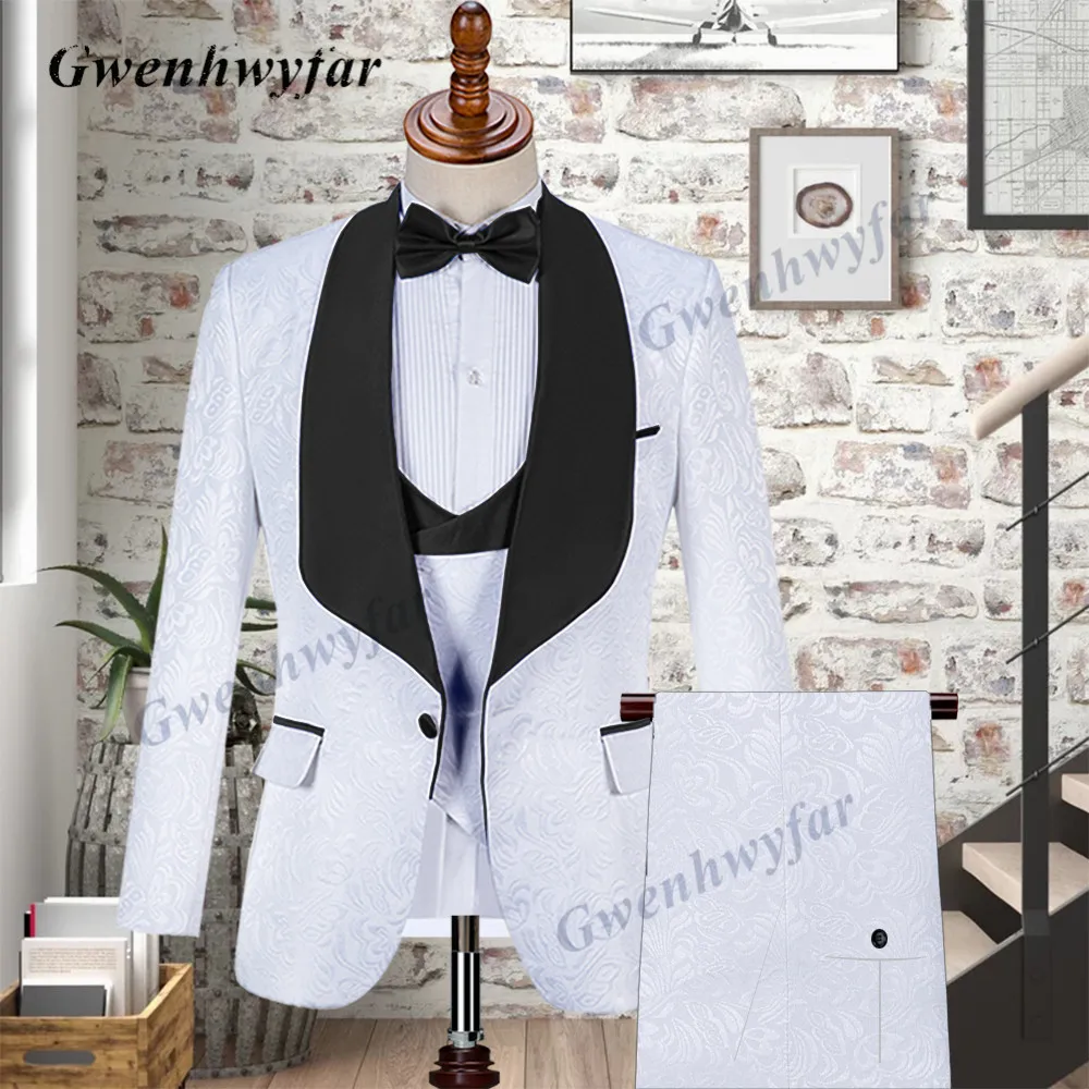 Men Gwenhwyfar Prom Suits Orange Shawl Lapel Slim Fit Wedding Suit Tuxedos Three Pieces Blazers Jacket Vest Pants