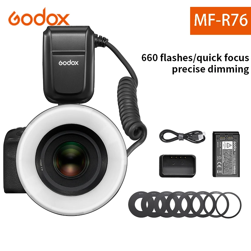 GODOX Anillo de luz MF R76 para fotografía, Macro Flash de 5000K