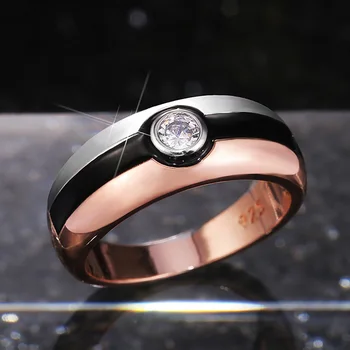 

Huitan Simple Solitaire Band Ring for Women Round Crystal Zircon Two Tone Color Classic Wedding Bridal Rings Jewelry New Arrival