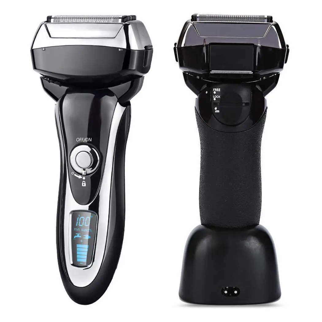 

Men Portable Rechargeable 4 Cutter Head KM-5568 Electric 1.5h Shaver Electric IPX6 60min Razor 3W LCD