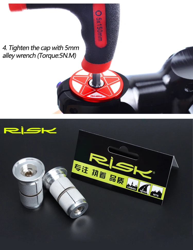 Description Picture 6 of itemRISK Bike Bicycle Fork Steerer 1-1/8" (28.6mm) Headset Stem Top Cap Carbon Compression Plug Star Nut Adjuster Expansion Bolt