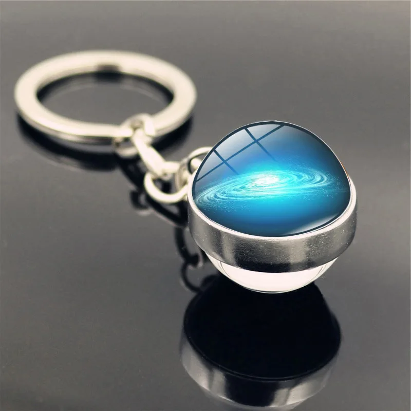 Solar System Planet Keyring Galaxy Nebula Space Keychain Moon Earth Sun Mars Art Picture Double Side Glass Ball Key Chain (4)