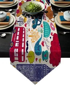 

Art London Comic Cartoon Table Runner Table Flag Home Party Decorative Tablecloth Table Runners