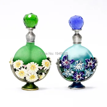 

8ml Metal Flowers Perfume Bottle Empty Glass Refillable Attar Oil Bottle Home Decoration Gift#59115/59012