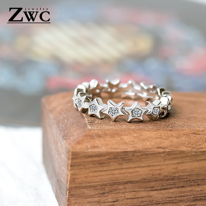 ZWCX Мода Шарм-звезда Циркон из нержавеющей стали кольца для мужчин и женщин Свадебные обручальные женские кристаллы кольцо унисекс ювелирные изделия