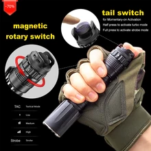 Foxhawk Portable LED Tac Lampe De Poche, Lumineuse Puissante lampe de Poche EDC avec Accès Rapide Tactique Commutateur de Queue, Étanche, 5 Modes