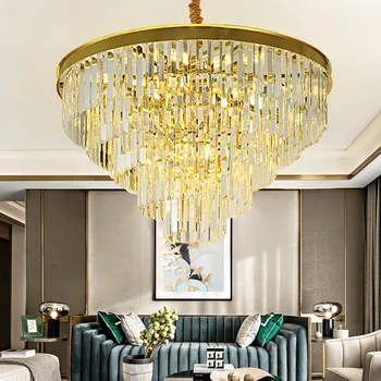 

Modern luxury gold/black K9 crystal ceiling round villa lamp multi-layer Pendant LED lighting living room bedroom chandelier