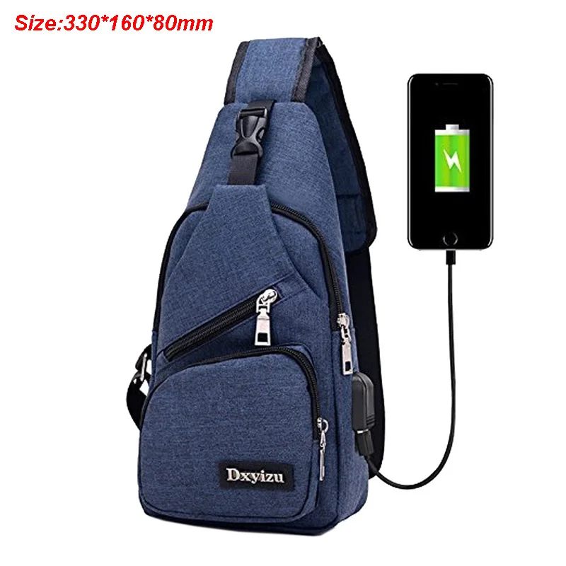 Мужская кожаная/нейлоновая сумка на ремне, маленькая сумка через плечо, нагрудная сумка с usb зарядным портом, разъем для наушников, походный рюкзак - Цвет: Blue A