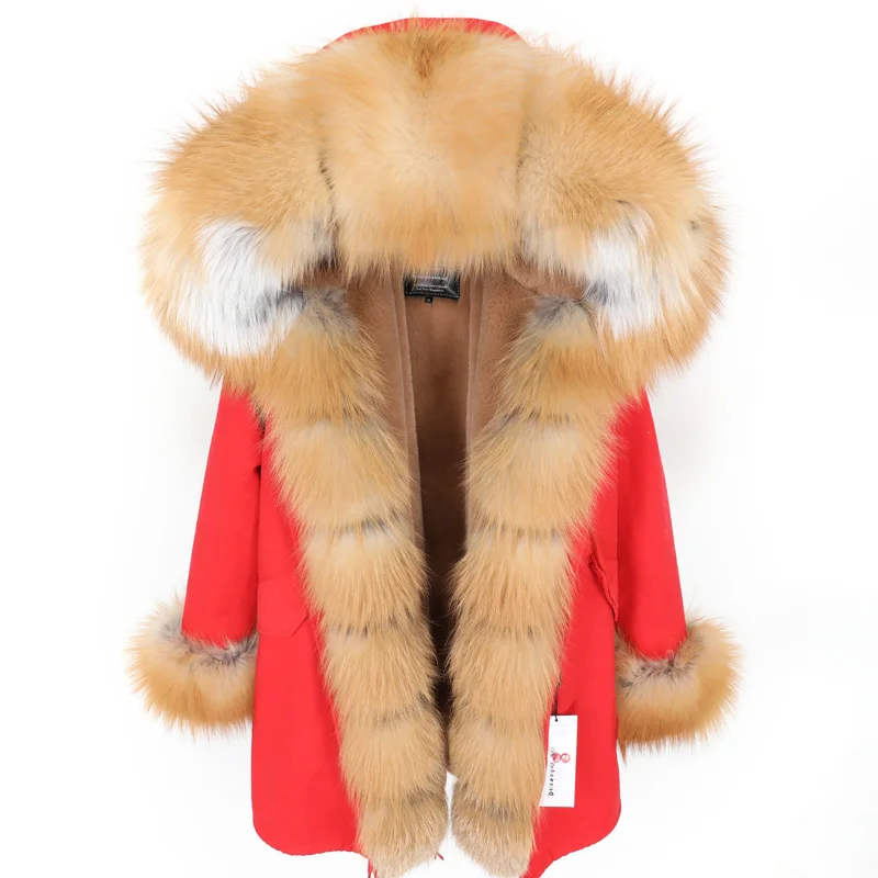 Модная зимняя куртка для женщин, пальто из натурального меха, Воротник из натурального Лисьего меха, свободные длинные парки, Большая Меховая верхняя одежда, съемная - Цвет: 16
