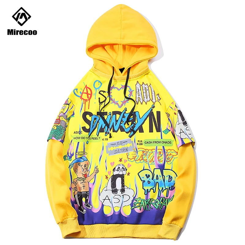 

Mirecoo Hoodies Men Printed Funny Hooded Sweatshirt Men Fleece O-Neck Pullover Harajuku High Street Hip Hop Fashion Clothing
