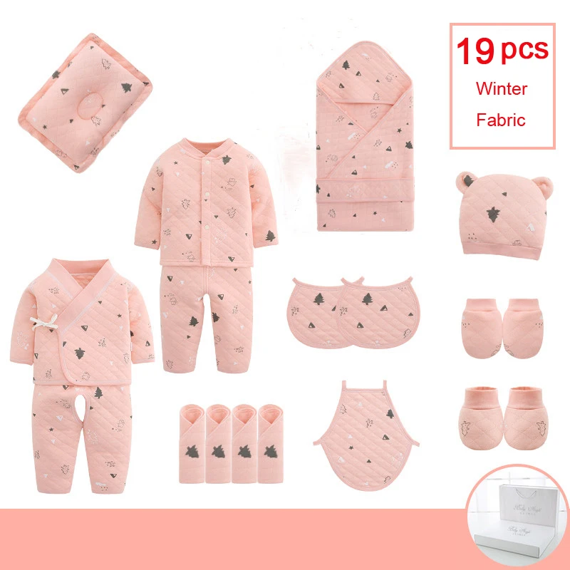 19pcs pink Winter От 0 до 3 месяцев, весенне-осенняя одежда для новорожденных, хлопок, комплект детской одежды, унисекс, комплект одежды для маленьких мальчиков и девочек - Цвет: 19pcs pink Winter