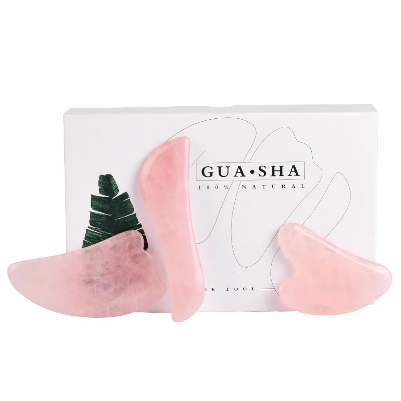 

Natural Rose Quartz Massage Set Facial Jade Gua Sha Scratch Foot Scraper Crystal Acupuntura Gouache Massager Health Care Tools