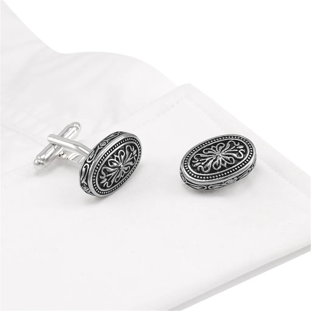 Mens Brass Retro Flower  Cuff Links Wedding Party Clothing Accessory