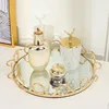 Golden Stroke Storage Tray Nordic Glass Mirror Cosmetic Plate  Desktop Jewelry Display Trays Dressing Table Decoration Ornaments 2