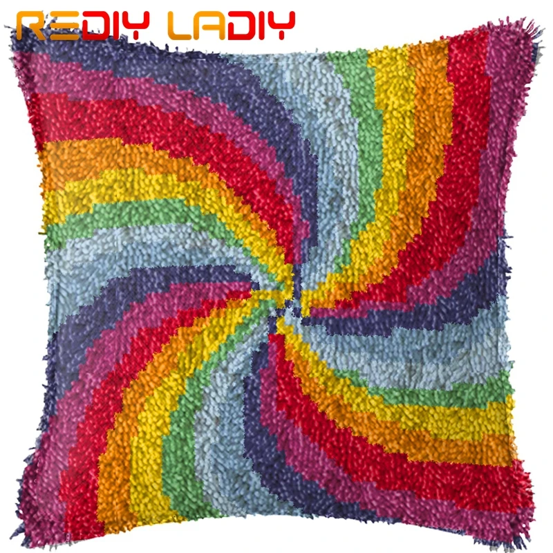 Latch Hook Kits Make Your Own Cushion Rainbow Stripe Printed Canvas Crochet Pillow Case Cover Arts &amp Crafts | Дом и сад