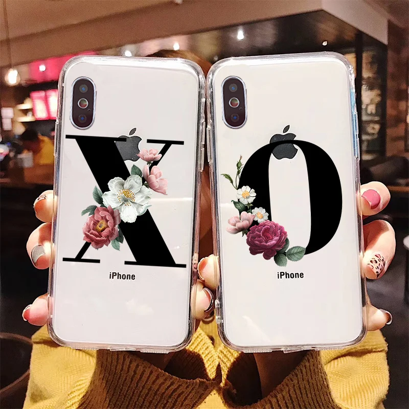 Заказной цветочный алфавит шрифт письмо чехол для телефона iPhone 11 Pro Max прозрачный