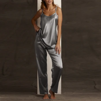 

Night Wear 2 Piece Sets 2020 Summer Sexy Silk Sleepwear Sets Women Strap Nightwear Ladies Underwear Mujer Satin Sleepwear M-5XL