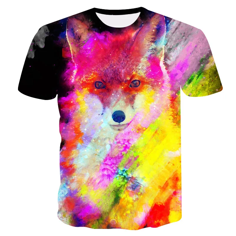 Fashion 3DT-Shirts abstract painted fox print short sleeve T-shirt couple street fashion T-shirt summer men