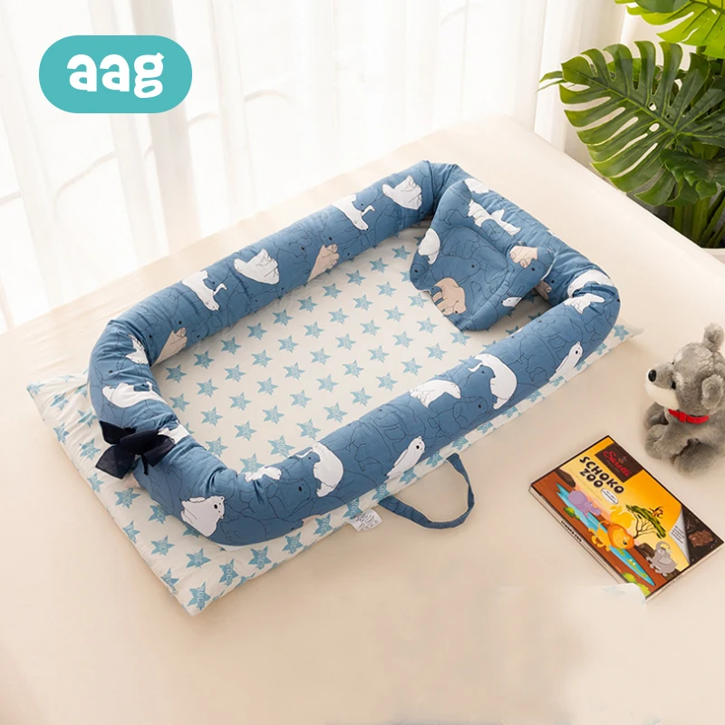 AAG Cotton Baby Nest Bed Newborn Crib Cot Portable Detachable Newborn Travel Bed Cartoon Cradle Baby Bassinet Bumper Room Decor