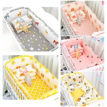 

5 Pcs Cotton Baby Bedding Set Nursery Crib Bumper Washable Bed Sheet Pillowcase for Toddler Newborn