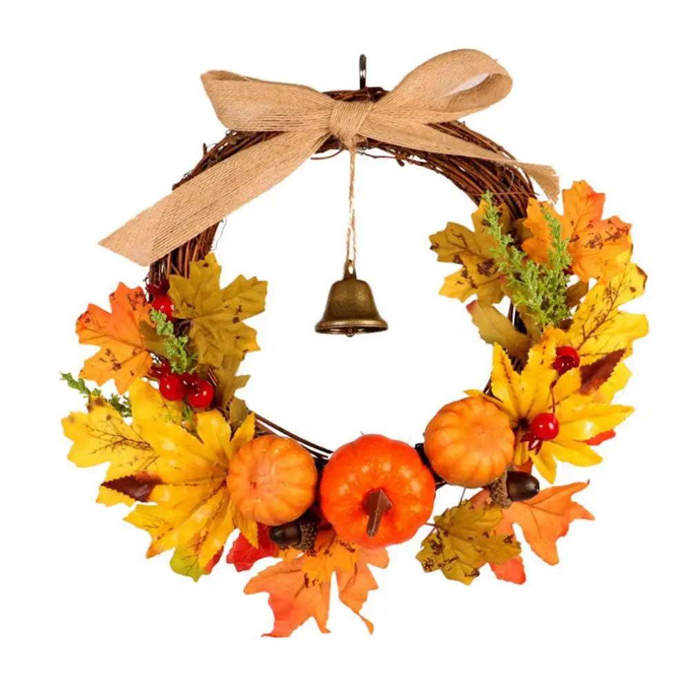 

Halloween Hanging Ornaments Wreath Plastic Pumpkin Maple Leaf Bell Garland Thanks Giving Day Halloween Decoration Home Decor