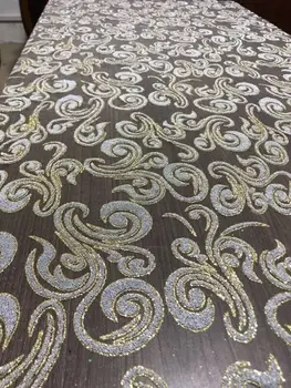 

Newest CiCi-9.8517 african tulle mesh fabric sparkly glued glitter sequins lace fabric for party dress